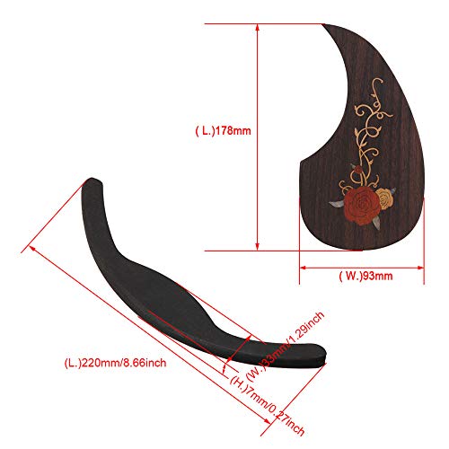 Rosewood Guitar Protective Pickguard With Acoustic Ebony Arm Rest Parts - Thumbnail 5