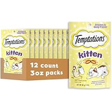 حلوى القطط الكلاسيكية المقرمشة والناعمة من Temptations، بنكهة الدجاج والألبان، 3 أونصة. حزمة الحقيبة من 12