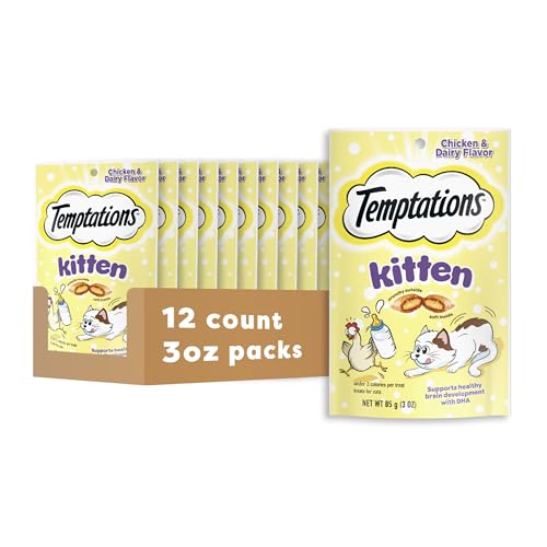 Temptations Kitten Crunchy and Soft Cat Treats Chicken and Dairy Flavor, 3 oz. Pouch, (Pack of 12)