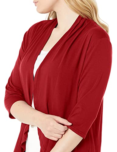 Bluetime Women Irregular Lightweight Soft Draped Open Front Cardigan 3/4 Sleeve Kimono Coverups Plus Size (S-3Xl) (Xl, Red) #TOP2