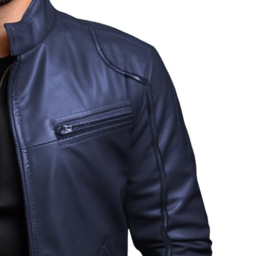 Men's Stand Collar Faux Leather Jacket Casual Zip Up Leather Motorcycle Jacket Solid Color Slim Punk Biker Outwear3