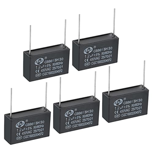 PATIKIL CBB61 Techo Ventilador Condensador, 5uds 1.2uF 450V AC 50/60HZ con 2 Pasadores 36x12x22mm para Aire Acondicionador Ventilador Motor Estrella Funcionamiento Condensadores