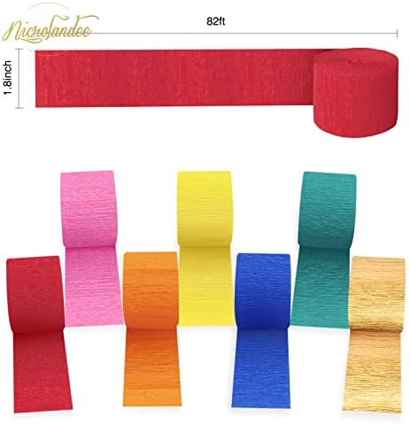 NICROLANDEE 7 Rolls Multi-Coloured Rainbow Crepe Paper Streamers for Rainbow Party, Birthday, Wedding, Baby Shower, Anniversary, Festivals Party, Hanging Decorations for Nursery