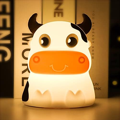 AVEKI Night Light for Kids, Portable Tap Control Nightlight Lamp, 7 Colors Mode, Silicone Cute Animal Cow LED Nursery Night Lamp Bedroom Decor for Baby Infant or Toddler (Cows-Battery Powered)