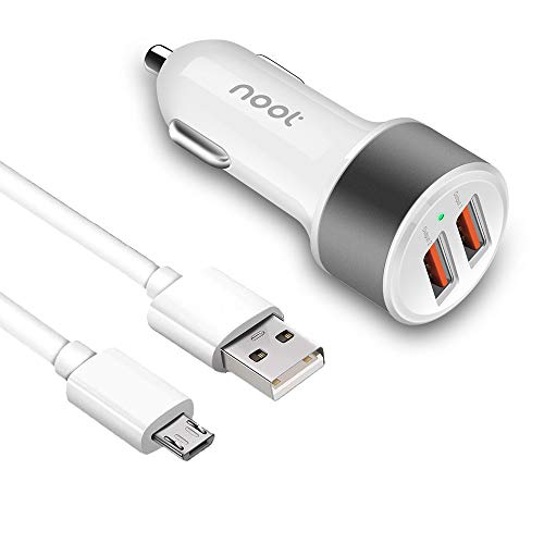 noot products Car Charger + 6FT Micro USB Charging Cable - 36W - QC 3.0-2 Port - Fast Charge Adapter for Samsung Galaxy S7/S6/S6 Plus/S4/Note 5/4/Edge/J7 V/J3 Eclipse/Emerge/J7 Perx-