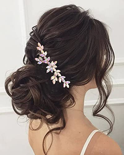 Kercisbeauty Peine de pelo de cristal para bodas, novias, dama de honor, banquetes, joyería para el cabello, pieza de cabello (ópalo)