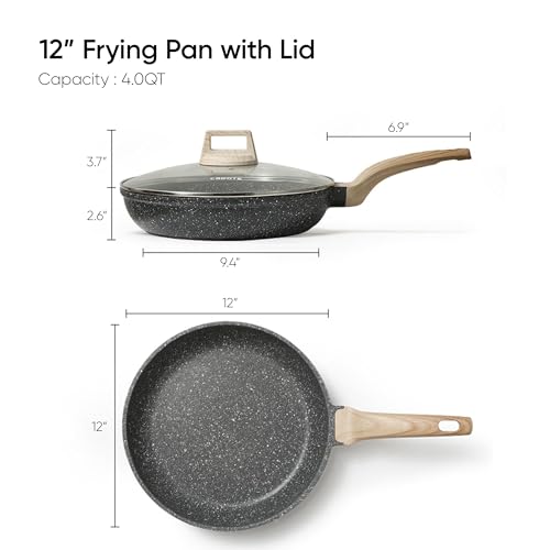 CAROTE Non Stick Frying Pan Skillet,12" Nonstick Fry Pan with Glass Lid, Egg Pan Omelet Pans, Granite Cookware Chef's Pan, PFOA Free (Classic Granite, 12-Inch) by CAROTE - Image 2