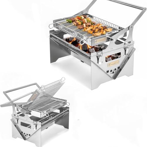 Grille de barbecue compacte en acier inoxydable 304 avec design rabattable double face