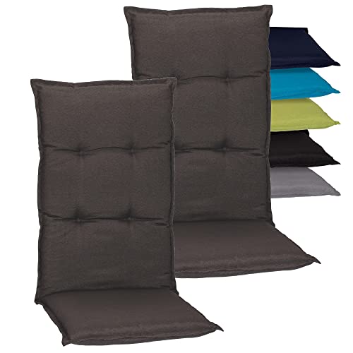 Beo Hochlehner-Auflagen 2er Set Wasserabweisend Turin | Made in EU Premium-Qualität | Gartenstuhl-Auflagen UV-beständig und fleckenabweisend | Atmungsaktive Stuhlauflagen Hochlehner in Dunkel-Grau