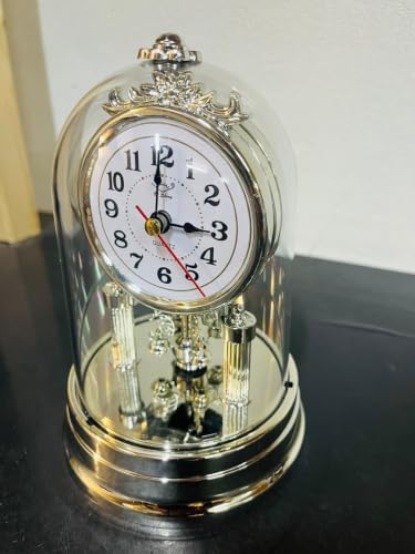 Image of Click Rush Vintage Style Quartz Dome Mantel Clock Rotating Pendulum Table Clock Glass Dome Metallic Finish Home Decor 16cm, Silver