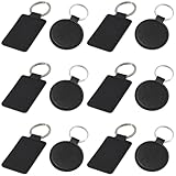 CALFOVERA 12 Llavero de Cuero Sintético de 2 Estilos, Rectangular, Redondo, con Adornos de Metal, Colgantes para Estampar, Grabar Y Hacer Manualidades (Negro).