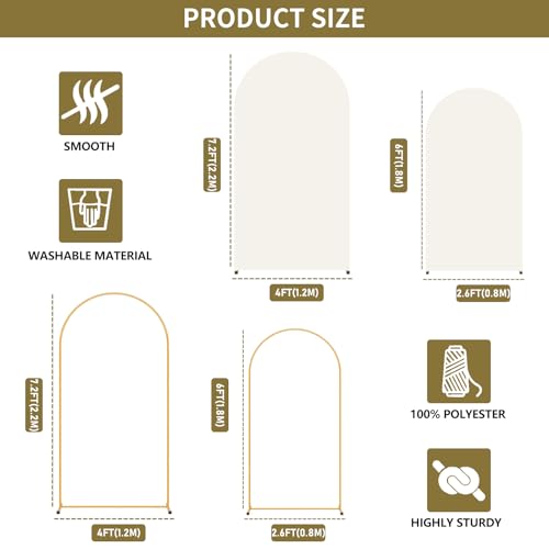 Image of 2 Pack Arch Backdrop Stand and Cover Set (7.2FT /6FT), Balloon Arch Stand | Metal Background Arch Stand, Backdrop Arch Frame, Wedding Arch for Backdrop (Ivory Cover)