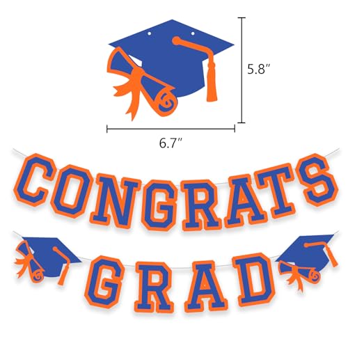 Image of Congrats Grad Banner Graduation Party Banner Decoration Hanging Garland High School College Backdrop Supplies Blue Orange