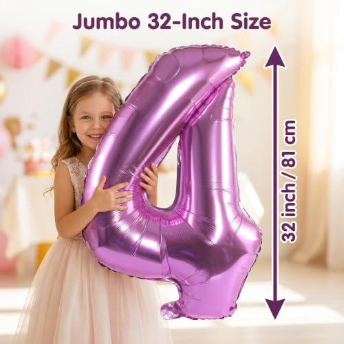 Image of YPSelected 32 Inch Large Foil Helium Number Balloon Birthday Wedding Party 0-9 (Pink, 4)