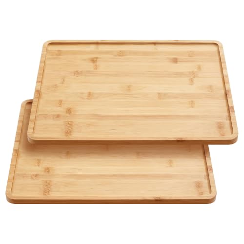 JIAYUET Bamboo Serving Tray, 15.6 x 11.8 x 0.4 Inch, Rectangular Wooden Platter for Coffee and Cheese, 2 Pack by JIAYUET - Used condition - US$23.69