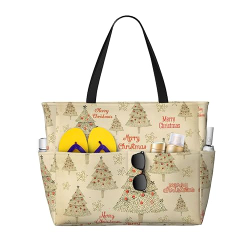 Grand sac fourre-tout noir imprimé arbre de Noël, sac à main décontracté de grande capacité