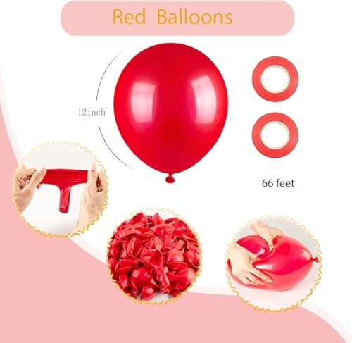 Image of 100pcs Red Balloons, Helium Quality 12 inch Red Latex Party Balloon for Birthday, Anniversary, Christmas, Racing Theme & Casino Party Decor (66ft Ribbons)