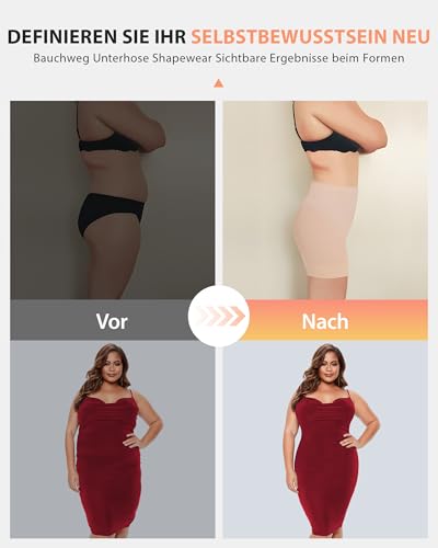 SIMIYA Shapewear Damen Bauchweg Unterhose Hohe Taille Miederhose Bauchkontrolle Figurformende unterwäsche Nahtlose Miederpant mit Bein Shaping Body Shaper für Frauen(Beige, L)