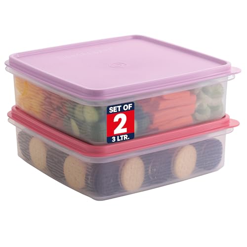 Image of Signoraware BPA Free Plastic Square Big Container (3 Ltr x 2 | Set of 2 | Pink)