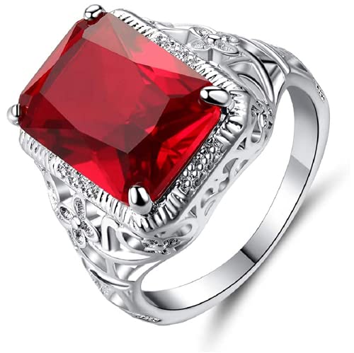 FLYYQMIAO Vintage Simulation Ruby Cubic Zirconia Wedding Engagement Ring Big