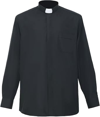 BLESSUME Church Cleric Mens Tab Collar Clergy Shirt Long Sleeves