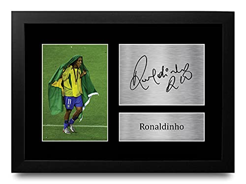 HWC Trading FR Ronaldinho Gift Signed FRAMED A4 Printed Autograph Brazil Gifts Photo Display