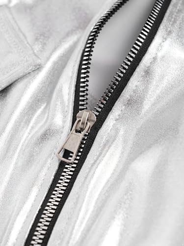 YEAHDOR Kids Boy Girls Metallic Bomber Jacket Long Sleeve Zipper Hooded Sweatshirt Hip Hop Jazz Dance Top Coat4