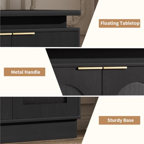 Image of LKTART 65.3 inch Sideboard Buffet Cabinet with Arched Doors,LED Lights,Black