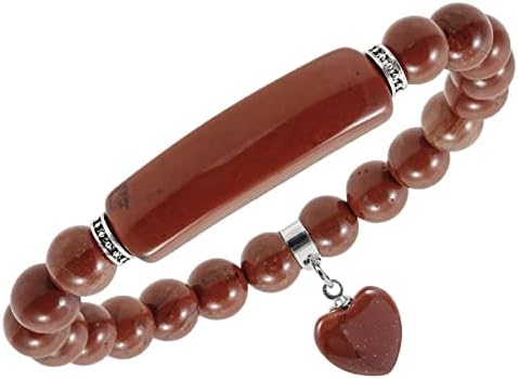 TUMBEELLUWA Healing Stone Bracelet 8mm Beads Chakra Crystal Energy Heart Charm Bracelet Handmade Jewelry for Women, Red Jasper