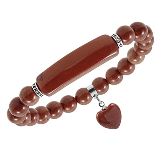 TUMBEELLUWA Healing Stone Bracelet 8mm Beads Chakra Crystal Energy Heart Charm Bracelet Handmade Jewelry for Women, Red Jasper