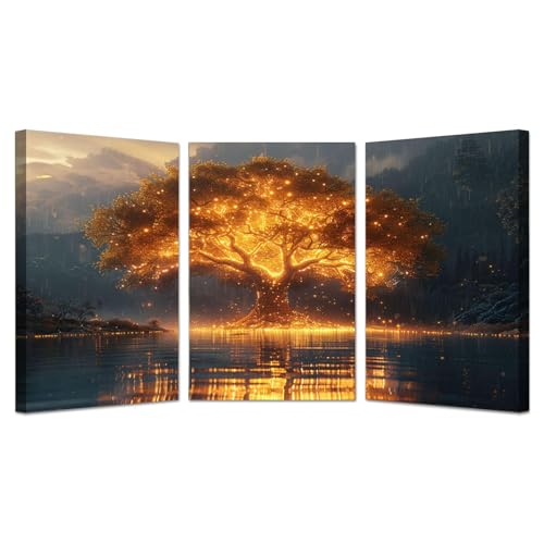Tableau Chambre Adulte sur Toile JOSUE aux Finitions Premium Or et Gris