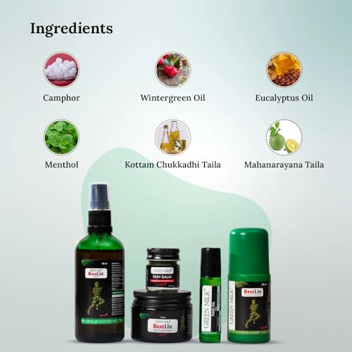 Image of Green Milk BestLin Pain Relief Combo Pack | Ayurvedic Gel, Oil, Balm, Roll-On & Spray, 5-in-1 Pack