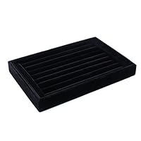 Cikonielf Jewellery Display Tray, Ring Storage Box Case Black Velvet Organizer for Necklaces Bracelets Tie Clip Earrings Slots Girls Women