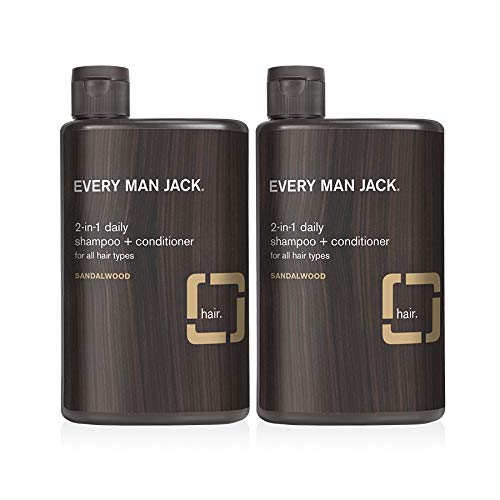Every Man Jack Men's 2 in 1 Shampoo + Conditioner Twin Pack - Sandalwood| 13-ounce - 2 Bottles Included | Naturally Derived, Parabens-free, Dye-free, and Certified Cruelty Free