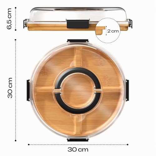 Käsebrett mit Deckel - Bambus Charcuterie Board für Snack & Antipasti, Rund Käseplatte Servierbrett Küchenbrett, Tragbares Servierplatte für Picknick, 30 x 30 x 6,5 cm – Bild 2