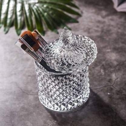 Image of Stylish Home Decor Crystal Clear Glass Sugar Candy Mukhwas Jar Bowl Pickle Storage Container Pot with Lid Crystal Candy Jar 3.5