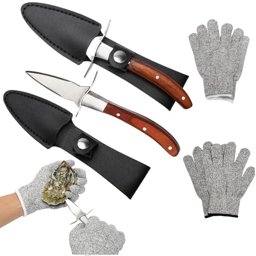 Anglekai Oyster Shucking Knifes with Gloves, Shucker Oyster Knife for Clam