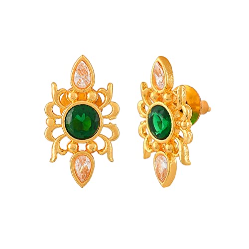 Abharan Green Stone Stud Earrings