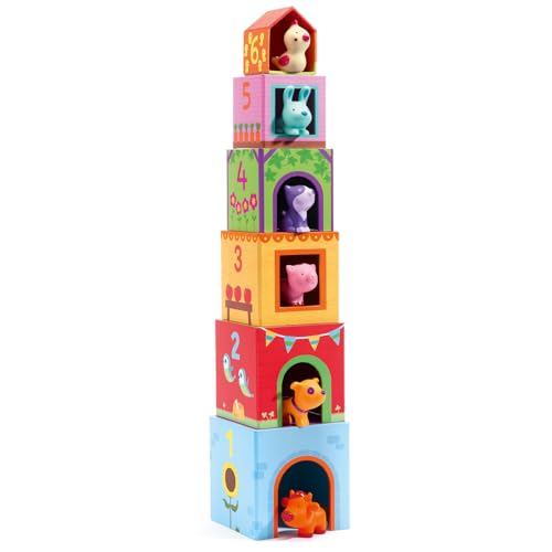Image of DJECO - Topanifarm Blocks - Build a Farm, Wooden Blocks & Animal Toys - Sorting & Stacking - Enhances Fine Motor Skills - Durable Playtime - Cute Design - Preschool Kids 18+ Months