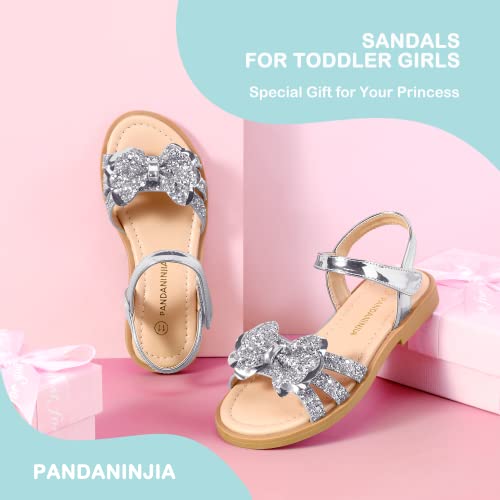 Image of PANDANINJIA Girls Sandals, Open Toe Cute Bow Princess Girls Flats, Sparkly Summer Dress Shoes Sandals for Toddler /Little Kid /Big Kid