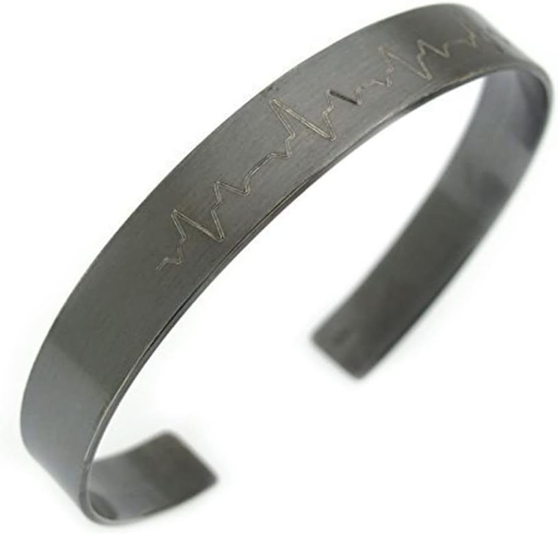 Custom Heart Beat cuff bracelet for Men - EKG Engraved Bracelet - gift for doctor - Personalized Black Cuff - Mens Jewelry - Medical Gift