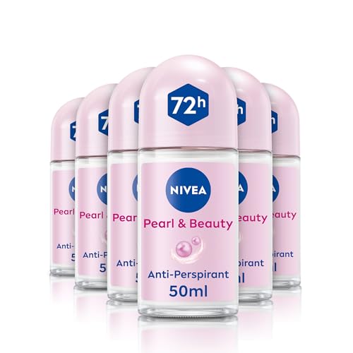 NIVEA Pearl & Beauty Anti-Perspirant Deodorant Roll On (6 x 50ml), Roll On Deodorant for Women with 72H Sweat and Odour Protection, Women's Anti-Perspirant with Pearl Extracts (Pack of 6)