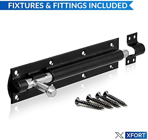 XFORT® 2 Pack Heavy Duty Tower Bolt Black 200mm (8"), Door Lock Bolt, Strong Black Coated Door Barrel Bolt, Durable Slide Bolt for Increasing Security on Garden Gates & Shed Doors.