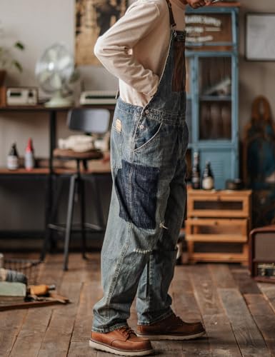 Rexcyril Men's Baggy Denim Bib Overalls Vintage Distressed Jumpsuit Blue 40 by Rexcyril - Used condition - Image 6