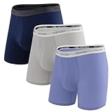 OEIOEI Men's Underwear Cotton Breathable Ball Support Pouch Anti-Chafing Boxer Briefs 3 Pack(Ocean Blue,Medium)