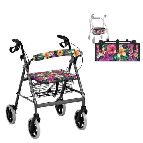 Vanideaoty Tropical Flowers Seat and Backrest Rollbar Covers Walker Accessories Storage Bag Easy to Install Decor Covers with Elastic Band Big Capacity Holiday Gifts