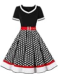 Nihsatin Vintage 1950s Retro Rockabilly Swing Dress Polka Dots Cocktail Dress with Belt