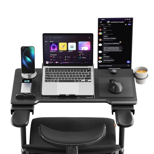 Newtral Home Office Laptop Desk for T-Shape Office Chair, Adjustable Portable Table Tray with Wrist Rest, Mouse Pad and Cup Holder, Stand for Working, Writing and Gaming (Grey, Standard) Gra