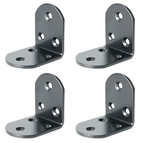 Alise 4Pcs Shelf Brackets Black, Stainless Steel Floating Shelf Brackets Corner Brackets, L Brackets for Shelves, 90 Degree Angle Bracket, Heavy Duty Shelf Brackets for Wood Furniture (1.97X1.97 in)