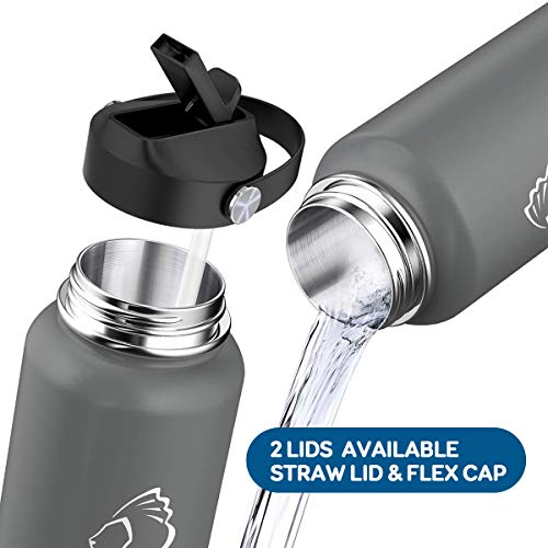 BUZIO Stainless Steel Water Bottle (Cold for 48 Hrs, Hot for 24 Hrs), 40 oz Vacuum Insulated Water Bottle with Straw Lid and Flex Cap (Double Wall, Wide Mouth, BPA Free, Leak Proof), Graphite - Thumbnail 4